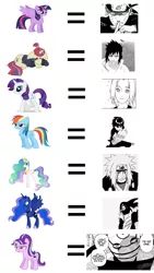 Size: 1080x1920 | Tagged: safe, derpibooru import, moondancer, princess celestia, princess luna, rainbow dash, rarity, starlight glimmer, twilight sparkle, twilight sparkle (alicorn), alicorn, pony, female, haruno sakura, jiraiya, mare, naruto, orochimaru, rock lee, tobi, uchiha sasuke, uzumaki naruto