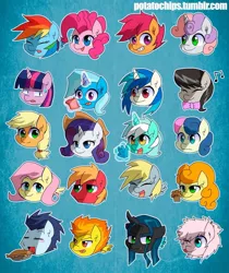 Size: 824x981 | Tagged: safe, artist:potatoochips, derpibooru import, applejack, big macintosh, bon bon, carrot top, derpy hooves, fluttershy, golden harvest, lyra heartstrings, octavia melody, pinkie pie, queen chrysalis, rainbow dash, rarity, scootaloo, soarin', spitfire, sweetie belle, sweetie drops, trixie, twilight sparkle, vinyl scratch, oc, oc:fluffle puff, pegasus, pony, canon x oc, chibi, chrysipuff, derpytop, female, fluttermac, lesbian, lyrabon, male, mare, muffin, pie, pinkiedash, rarijack, scootabelle, scratchtavia, shipping, soarinfire, straight, that pony sure does love pies, twixie