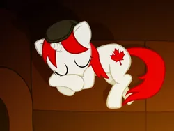 Size: 1600x1200 | Tagged: artist:bootsyslickmane, beanie, canada, canadian, couch, derpibooru import, hat, nation ponies, oc, oc:canadance, safe, sleeping, unofficial characters only