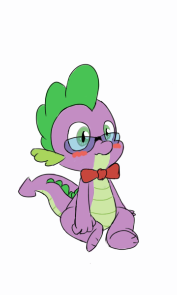 Size: 614x1024 | Tagged: safe, artist:kormenmolt, derpibooru import, spike, dragon, baby, baby dragon, blushing, bowtie, cute, geek, glasses, male, nerd, simple background, sitting, solo, spikabetes, white background