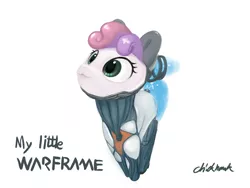 Size: 1024x768 | Tagged: safe, artist:chickhawk96, derpibooru import, sweetie belle, pony, :3, crossover, female, filly, nova, simple background, solo, warframe, white background