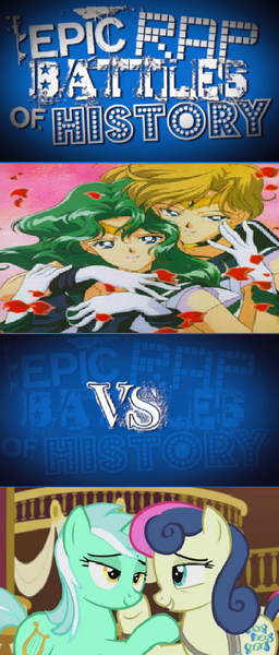 Size: 414x972 | Tagged: amara tenoh, best friends, bon bon, cousins, crossover, derpibooru import, epic rap battles of history, female, kaioh michiru, lesbian, lyra heartstrings, michelle kaiou, safe, sailor moon, sailor neptune, sailor uranus, shipping, sweetie drops, tenoh haruka