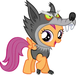 Size: 2880x2863 | Tagged: safe, derpibooru import, scootaloo, wolf, luna eclipsed, castle creator, clothes, costume, official, scootawolf, simple background, solo, transparent background, vector, wolf costume