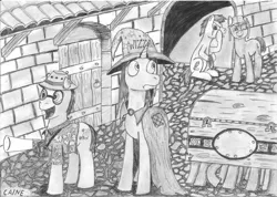 Size: 3507x2492 | Tagged: artist:caine, derpibooru import, discworld, oc, ponified, rincewind, safe, the luggage, traditional art, twoflower