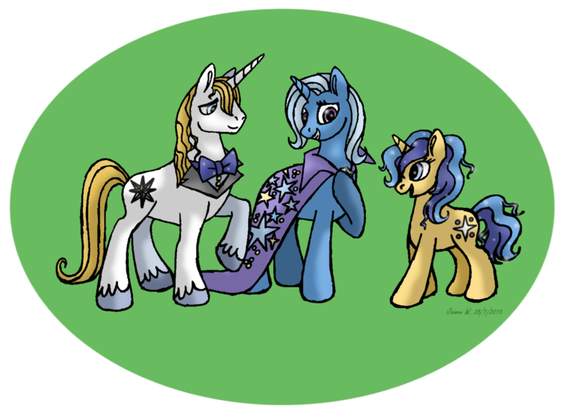 Size: 1024x753 | Tagged: safe, artist:lavenderrain24, derpibooru import, prince blueblood, trixie, pony, unicorn, bluetrix, female, male, mare, offspring, parent:prince blueblood, parent:trixie, parents:bluetrix, shipping, straight