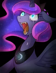 Size: 1023x1317 | Tagged: safe, artist:hosikawa, derpibooru import, princess luna, crying, fangs, solo