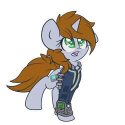 Size: 1597x1600 | Tagged: safe, artist:starlightlore, derpibooru import, oc, oc:littlepip, unofficial characters only, pony, unicorn, fallout equestria, fanfic, clothes, cute, fallout, fanfic art, female, hooves, horn, mare, open mouth, pipabetes, pipbuck, simple background, solo, teeth, transparent background, vault suit