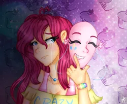 Size: 2200x1800 | Tagged: artist:kikirdcz, crying, derpibooru import, duality, human, humanized, mask, nail polish, pinkamena diane pie, pinkie pie, reference, robin williams, safe, solo