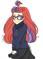 Size: 4084x5500 | Tagged: safe, artist:chibicmps, derpibooru import, moondancer, amending fences, equestria girls, absurd resolution, adorkable, blushing, clothes, cute, dancerbetes, dork, equestria girls-ified, heart eyes, skirt, solo, sweater, wingding eyes