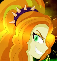 Size: 984x1045 | Tagged: safe, artist:victoriathekitty, derpibooru import, adagio dazzle, equestria girls, glowing eyes, grin, lightning, looking at you, solo