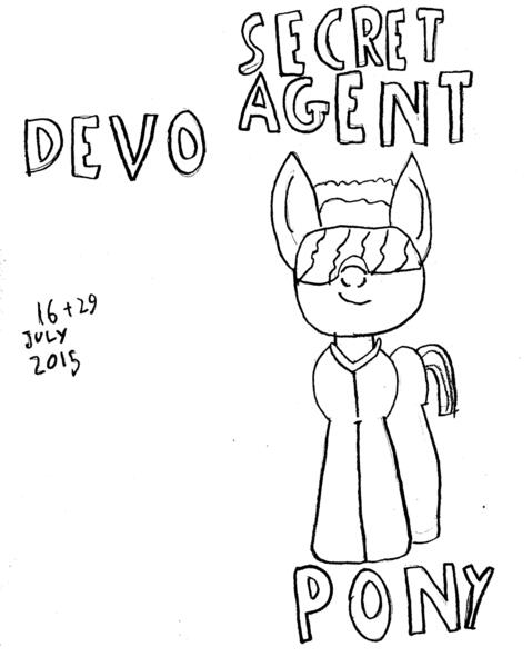 Size: 2312x2894 | Tagged: safe, artist:barryfrommars, derpibooru import, earth pony, pony, devo, goggles, johnny rivers, monochrome, secret agent man, sketch, song reference, traditional art