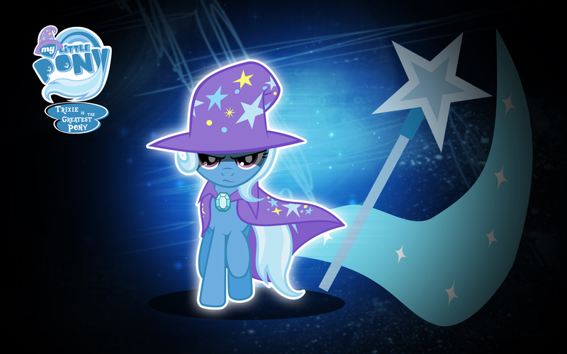 Size: 1800x1125 | Tagged: safe, artist:fuckamnesia, artist:lilmirlonlil, artist:xmirlon, derpibooru import, edit, trixie, pony, unicorn, best pony, cape, clothes, cutie mark, emblem, female, hat, logo, logo edit, mare, trixie's cape, trixie's hat, vector, wallpaper