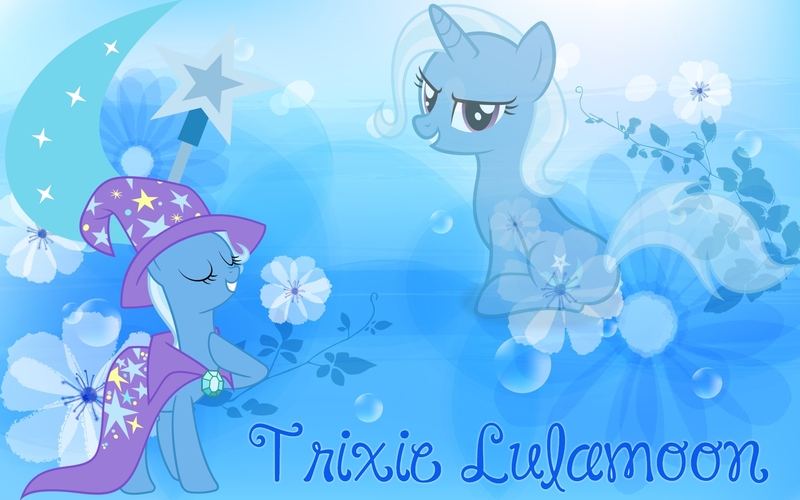 Size: 1920x1200 | Tagged: artist:godoffury, artist:infinitoa, artist:midnightlunarose, artist:racefox, cap, cape, cutie mark, derpibooru import, edit, flower, pose, safe, sitting, smiling, trixie, vector, wallpaper