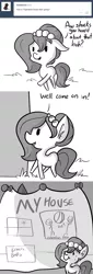 Size: 726x2147 | Tagged: safe, artist:tjpones, derpibooru import, oc, oc:mini-bun, unofficial characters only, pony, horse wife, ask, micro, mini-me, monochrome, scrunchy face, seems legit, solo, sweat, tumblr