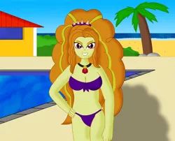 Size: 2768x2236 | Tagged: safe, artist:cyber-murph, derpibooru import, adagio dazzle, equestria girls, belly button, bikini, clothes, looking at you, palm tree, poolside, smiling, solo, swimsuit, tree