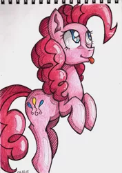 Size: 1611x2274 | Tagged: safe, artist:rosha-krieger, derpibooru import, pinkie pie, solo, tongue out, traditional art