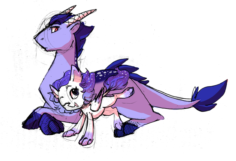 Size: 2603x1772 | Tagged: artist:inverseskies, derpibooru import, dracony, hybrid, interspecies offspring, oc, oc:diamond crusher, oc:pixie dust, offspring, parent:rarity, parent:spike, parents:sparity, safe, unofficial characters only