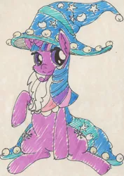 Size: 1280x1811 | Tagged: artist:wrathmo, clothes, costume, derpibooru import, nightmare night costume, safe, solo, star swirl the bearded, traditional art, twilight sparkle