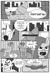 Size: 1182x1742 | Tagged: artist:otakon, candace flynn, cartoon, comic:ponyfinator, crossover, derpibooru import, dr doofenshmirtz, ferb, grammar error, grayscale, human, monochrome, phineas, phineas and ferb, safe, transformation