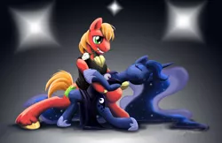 Size: 1275x825 | Tagged: safe, artist:zene, derpibooru import, big macintosh, princess luna, earth pony, pony, clothes, dancing, dress, lunamac, male, rose, shipping, stallion, straight, tango, vest