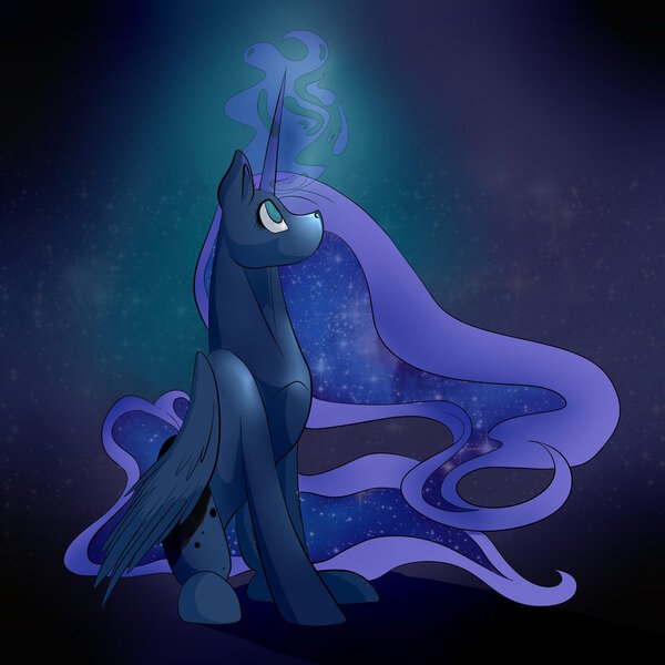 Size: 1024x1024 | Tagged: safe, artist:aurorasky, derpibooru import, princess luna, magic, sitting, solo