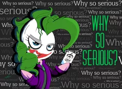 Size: 2202x1606 | Tagged: artist:therandomjoyrider, card, clothes, derpibooru import, parody, pinkie joker, pinkie pie, safe, solo, the dark knight, the joker, why so serious?