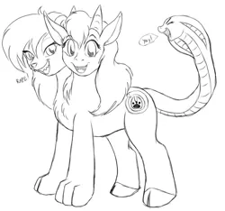 Size: 799x748 | Tagged: chimera, chimera pony, conjoined, conjoined twins, derpibooru import, monochrome, oc, safe, snake, two heads, unofficial characters only, vulgar