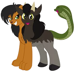 Size: 2397x2244 | Tagged: chimera, chimera pony, cloven hooves, conjoined, conjoined twins, derpibooru import, multiple heads, safe, snake, somepony to watch over me, three heads