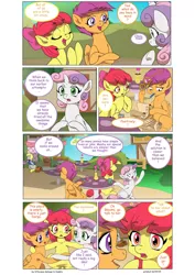 Size: 1600x2261 | Tagged: safe, artist:jeremy3, derpibooru import, apple bloom, derpy hooves, scootaloo, sweetie belle, earth pony, pegasus, pony, unicorn, comic:everfree, cafe, checklist, clover cafe, comic, cutie mark crusaders, female, filly, glasses, mailmare, mare, pencil, pinky and the brain, ponyville, saddle bag