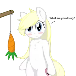 Size: 2000x2000 | Tagged: safe, artist:aryanne, artist:vectorfag, derpibooru import, oc, oc:aryanne, unofficial characters only, pony, bait, belly button, bipedal, blushing, carrot, carrot on a stick, chest fluff, confused, cute, embarrassed, female, fishing, fishing rod, frown, hips, nazi, reaction image, simple background, solo, standing, stick, swastika, transparent background, troll, vector, vectorfied, what are you doing