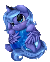 Size: 2290x2823 | Tagged: artist:pridark, blue moon, cute, derpibooru import, eye reflection, filly, lunabetes, moon, pridark is trying to murder us, princess luna, safe, simple background, solo, tangible heavenly object, transparent background, woona, younger
