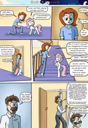 Size: 1280x1853 | Tagged: artist:shieltar, cewestia, comic, comic:birth of equestria, cute, derpibooru import, dialogue, female, filly, human, misspelling, oc, oc:grace harmony, oc:professor harmony, pink-mane celestia, princess celestia, safe