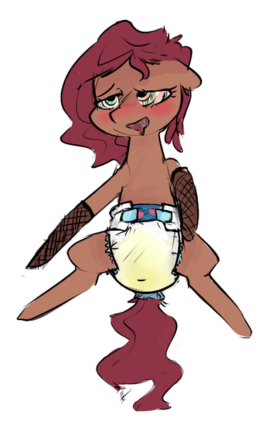 Size: 549x833 | Tagged: artist:ponykai, blushing, derpibooru import, diaper, diaper fetish, hypnosis, mental regression, oc, oc:silk weave, questionable, solo, unofficial characters only, urine, wet diaper