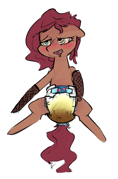 Size: 549x833 | Tagged: artist:ponykai, blushing, derpibooru import, diaper, diaper fetish, hypnosis, mental regression, messy diaper, oc, oc:silk weave, poop, questionable, scat, solo, unofficial characters only, urine, watersports, wet diaper