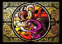 Size: 4847x3462 | Tagged: artist:cigitia, cutie mark, derpibooru import, modern art, music, music notes, nouveau, octavia melody, safe, solo, stained glass, stoic, treble clef, windswept mane