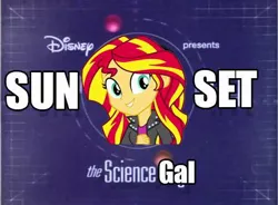 Size: 480x354 | Tagged: safe, derpibooru import, sunset shimmer, equestria girls, the science of magic, bill nye, bill nye the science guy, image macro, meme, sunset the science gal