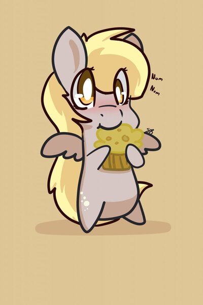 Size: 853x1280 | Tagged: safe, artist:backsash, derpibooru import, derpy hooves, pegasus, pony, chibi, cute, female, mare, muffin, nom, solo, that pony sure does love muffins