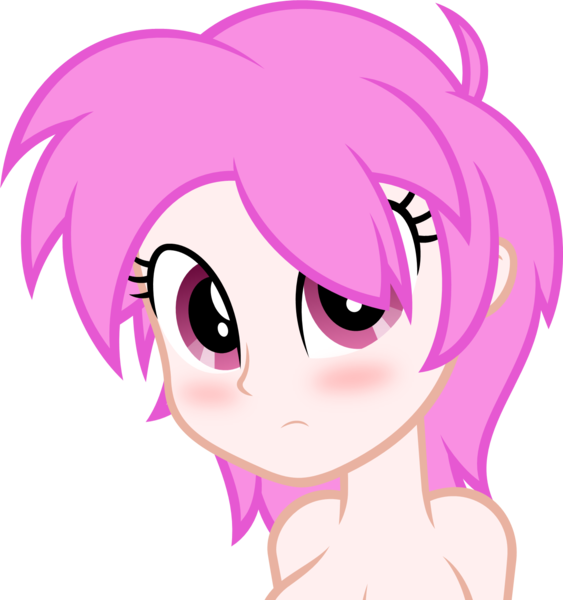 Size: 1441x1536 | Tagged: suggestive, artist:zacatron94, derpibooru import, oc, oc:strawberry, unofficial characters only, human, equestria girls, blushing, embarrassed, embarrassed nude exposure, female, nudity, simple background, solo, solo female, topless, transparent background