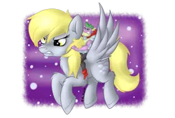 Size: 2880x1944 | Tagged: safe, artist:mint0swirl, derpibooru import, derpy hooves, spike, dragon, pegasus, pony, do princesses dream of magic sheep, beefspike, derpysaur, dragons riding ponies, female, mare, simple background, transparent background