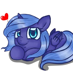 Size: 3000x3000 | Tagged: safe, artist:katkakakao, derpibooru import, princess luna, cute, filly, heart, looking at you, lunabetes, prone, simple background, smiling, solo, transparent background, woona, younger