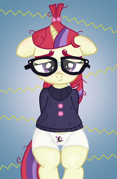 Size: 1630x2500 | Tagged: questionable, artist:an-tonio, artist:lord waite, derpibooru import, moondancer, pony, bipedal, blushing, boyshorts, cameltoe, clothes, colored, cutie mark underwear, embarrassed, embarrassed underwear exposure, female, panties, show accurate, solo, solo female, underwear, white underwear