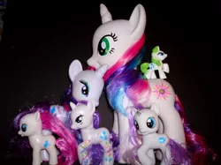Size: 1014x760 | Tagged: blind bag, bootleg, brushable, comparison, derpibooru import, fashion style, filly, green hair, irl, photo, rainbow power, rarity, safe, size comparison, styling size, toy