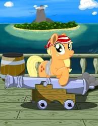 Size: 1400x1800 | Tagged: applejack, artist:megatj, cannon, derpibooru import, island, ocean, pirate, safe, ship, solo