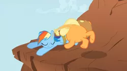 Size: 1920x1080 | Tagged: safe, derpibooru import, screencap, applejack, rainbow dash, pegasus, pony, fall weather friends, applejack's hat, bound wings, cloud, cowboy hat, female, great moments in animation, hat, image, jpeg, mare, rope, spiderjack, wings