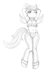 Size: 1735x2192 | Tagged: adult, anthro, armpits, artist:ss2sonic, belly button, clothes, derpibooru import, midriff, monochrome, older, pants, safe, scootaloo, tanktop, unguligrade anthro