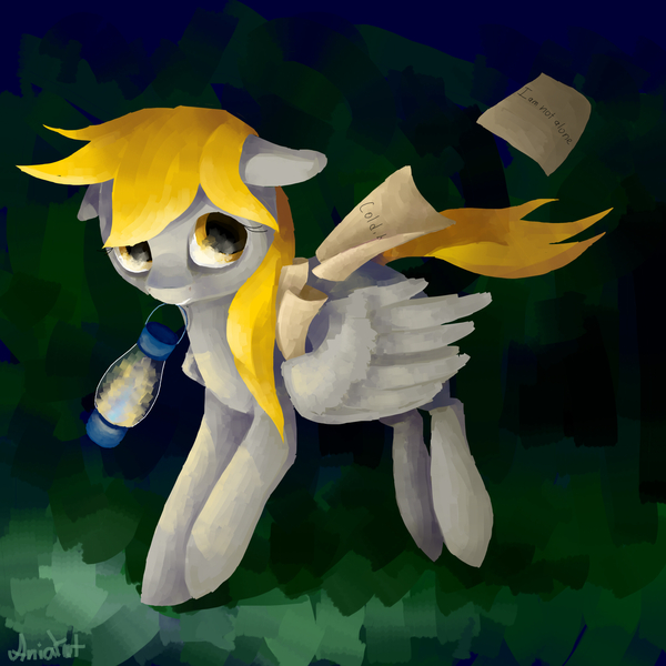 Size: 2000x2000 | Tagged: safe, artist:solar-claw, derpibooru import, derpy hooves, pegasus, pony, female, floppy ears, forest, light, mare, mouth hold, night, solo