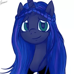 Size: 3000x3000 | Tagged: safe, artist:katkakakao, derpibooru import, princess luna, alternate hairstyle, cute, looking at you, portrait, smiling, solo