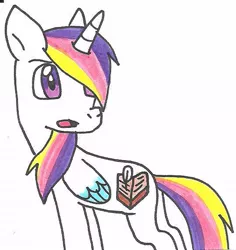 Size: 540x573 | Tagged: safe, artist:cmara, derpibooru import, oc, oc:prince novel, unofficial characters only, alicorn, pony, alicorn oc, offspring, parent:princess cadance, parent:shining armor, parents:shiningcadance, simple background, solo, traditional art, white background