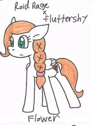 Size: 546x760 | Tagged: artist:cmara, derpibooru import, oc, oc:flower, offspring, parent:bulk biceps, parent:fluttershy, parents:flutterbulk, safe, simple background, solo, traditional art, unofficial characters only, white background