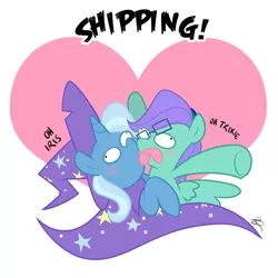 Size: 756x756 | Tagged: suggestive, artist:egophiliac, derpibooru import, trixie, oc, oc:iris, pony, unicorn, blushing, canon x oc, derp, female, french kiss, heart, inconvenient trixie, lesbian, mare, parody, pony on pony action, shipping, tongue out